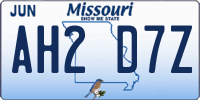 MO license plate AH2D7Z