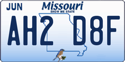 MO license plate AH2D8F