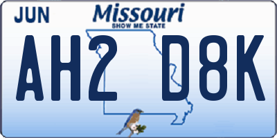 MO license plate AH2D8K