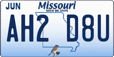 MO license plate AH2D8U