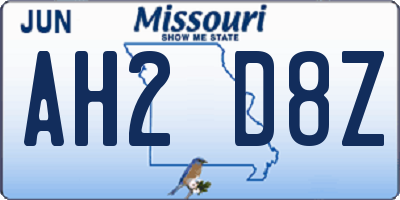 MO license plate AH2D8Z