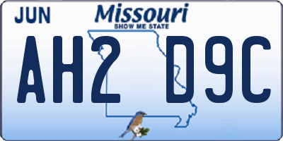 MO license plate AH2D9C