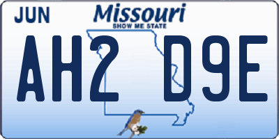 MO license plate AH2D9E