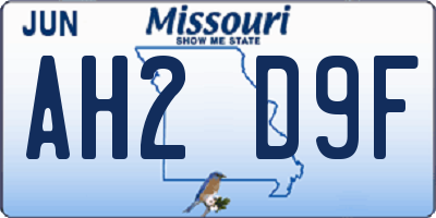 MO license plate AH2D9F