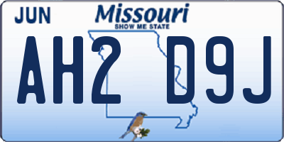 MO license plate AH2D9J