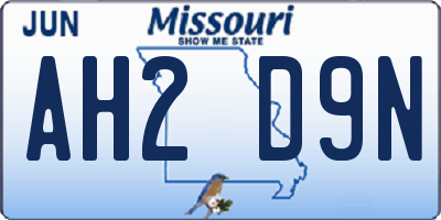 MO license plate AH2D9N