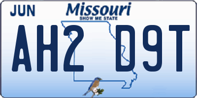 MO license plate AH2D9T