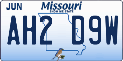 MO license plate AH2D9W