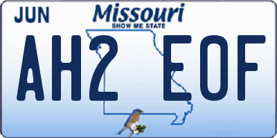 MO license plate AH2E0F