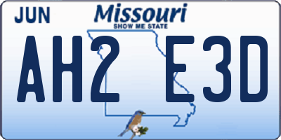 MO license plate AH2E3D