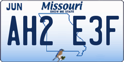 MO license plate AH2E3F