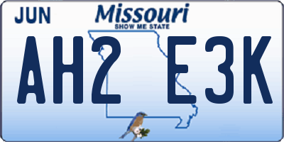 MO license plate AH2E3K