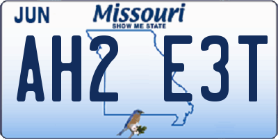 MO license plate AH2E3T