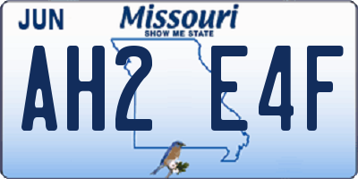 MO license plate AH2E4F