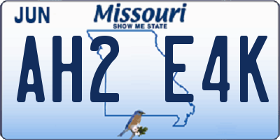 MO license plate AH2E4K