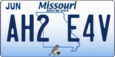 MO license plate AH2E4V