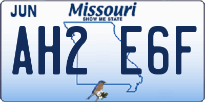 MO license plate AH2E6F