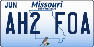 MO license plate AH2F0A