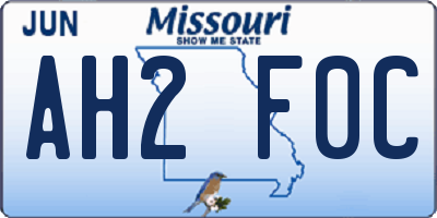 MO license plate AH2F0C