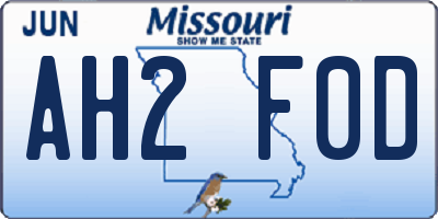 MO license plate AH2F0D