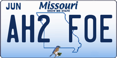 MO license plate AH2F0E