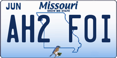 MO license plate AH2F0I