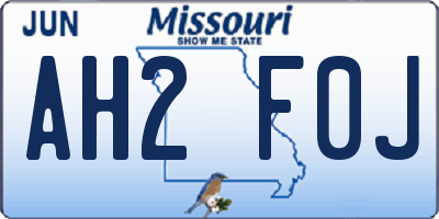 MO license plate AH2F0J