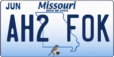 MO license plate AH2F0K