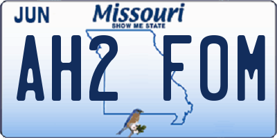 MO license plate AH2F0M