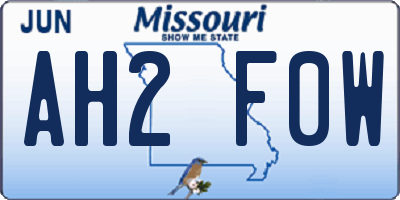 MO license plate AH2F0W