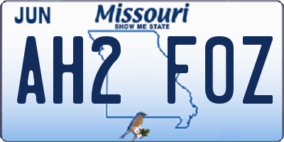 MO license plate AH2F0Z