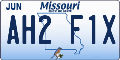 MO license plate AH2F1X