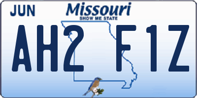 MO license plate AH2F1Z