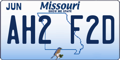 MO license plate AH2F2D