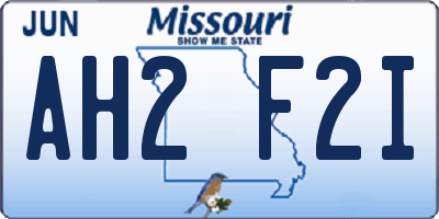 MO license plate AH2F2I