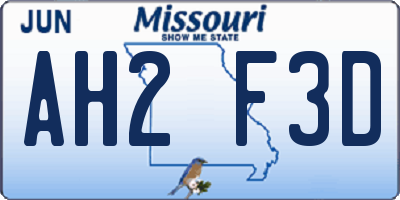 MO license plate AH2F3D