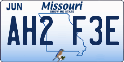 MO license plate AH2F3E