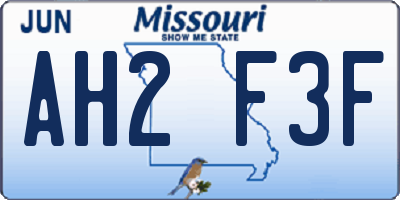 MO license plate AH2F3F