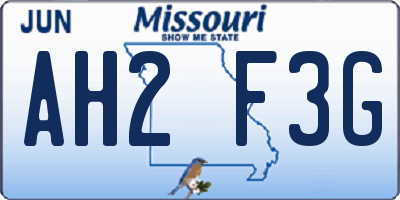 MO license plate AH2F3G