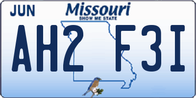 MO license plate AH2F3I