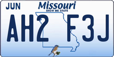 MO license plate AH2F3J