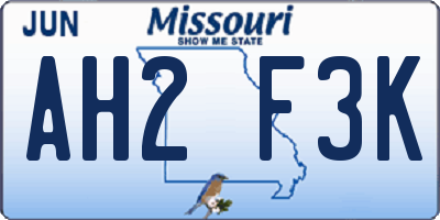 MO license plate AH2F3K