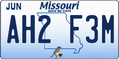 MO license plate AH2F3M