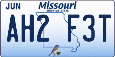 MO license plate AH2F3T