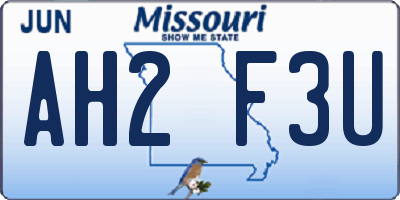 MO license plate AH2F3U