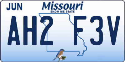 MO license plate AH2F3V