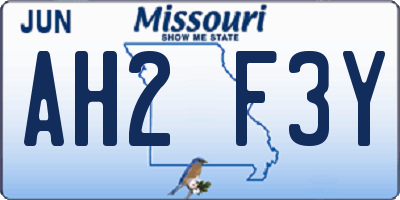 MO license plate AH2F3Y