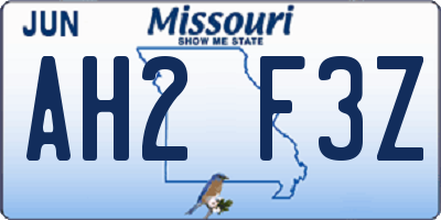 MO license plate AH2F3Z