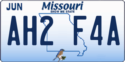 MO license plate AH2F4A