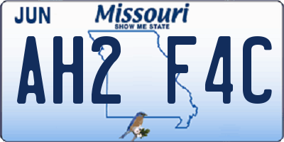 MO license plate AH2F4C